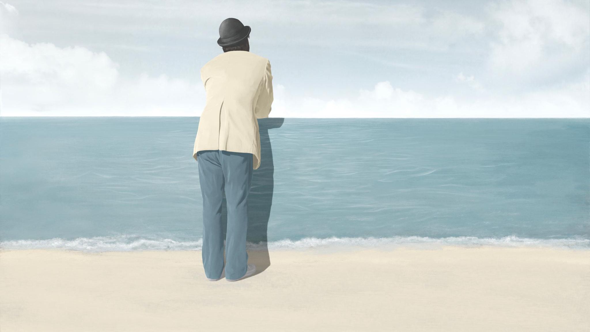 Illustration Mann von hinten schaut aufs Meer - surreal