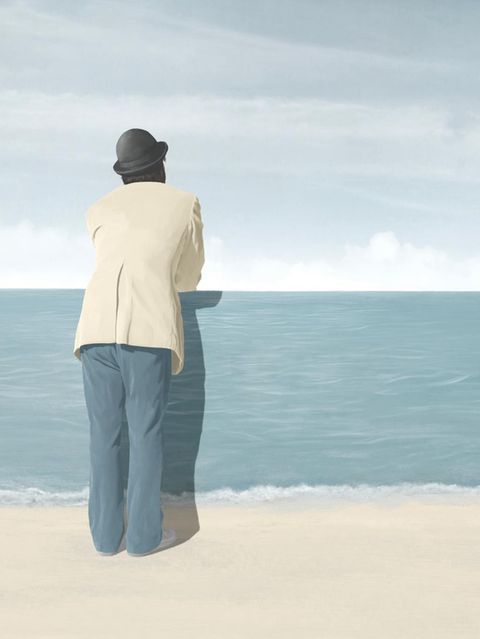 Illustration Mann von hinten schaut aufs Meer - surreal