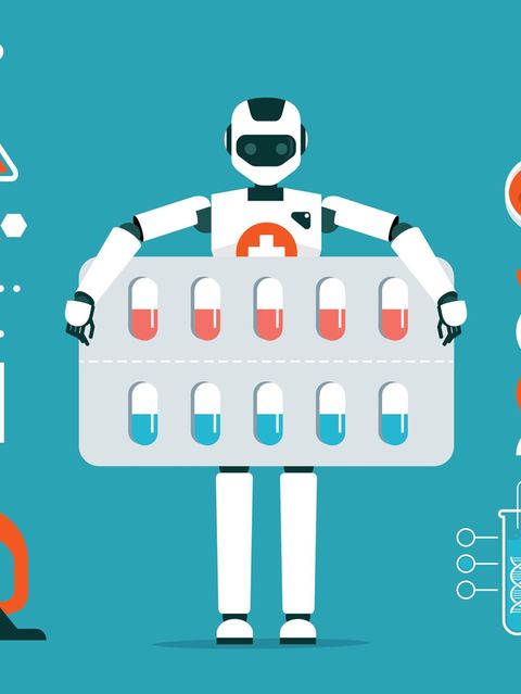 Illustration: KI-Arzt trägt Blister Kapselpillen