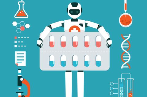 Illustration: KI-Arzt trägt Blister Kapselpillen