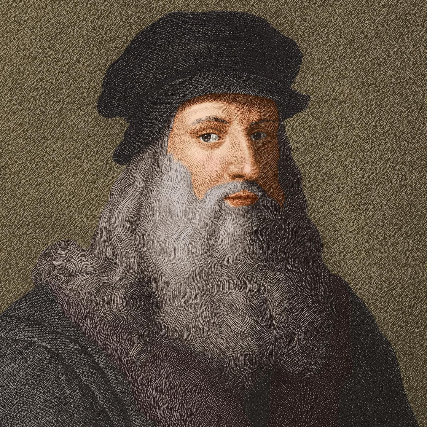 Farbiges Portrait des Künstlers Leonardo da Vinci