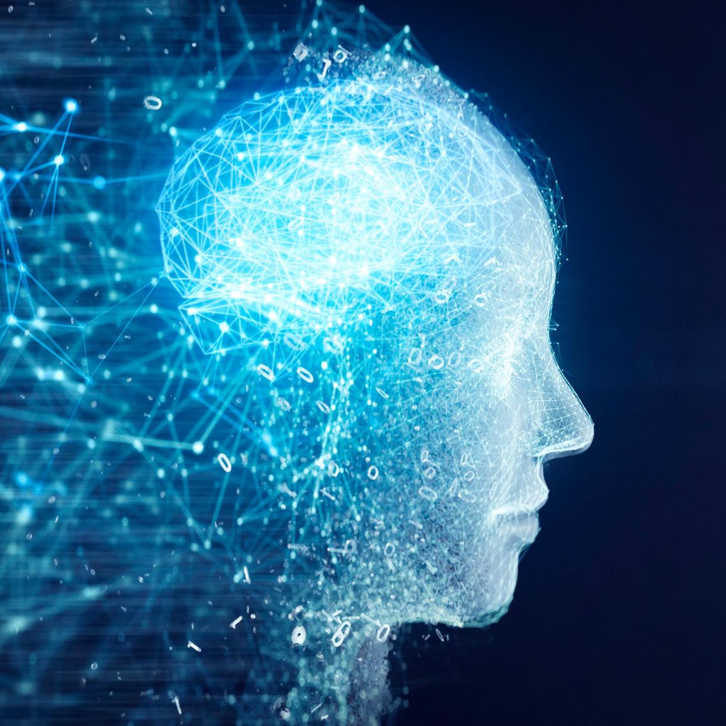 Seitenansicht eines KI Roboters mit Netzwerken