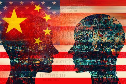 Konzept Illustration China versus USA KI Technologie