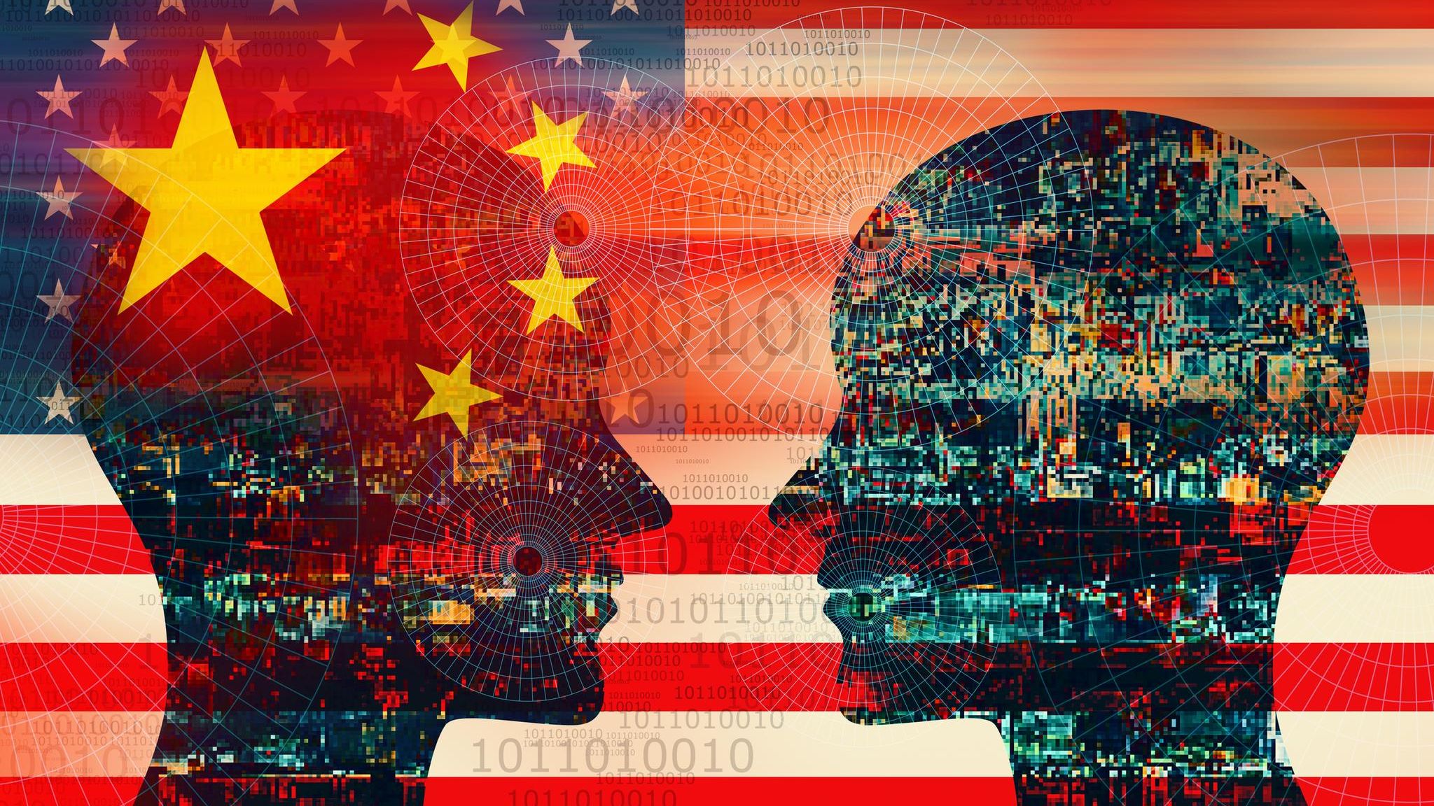 Konzept Illustration China versus USA KI Technologie