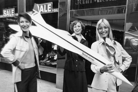 Flugbegleiterinnen des Überschall-Passagierflugzeug Concorde 1979 in Lo