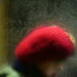 Person mit roter Mütze im Bus