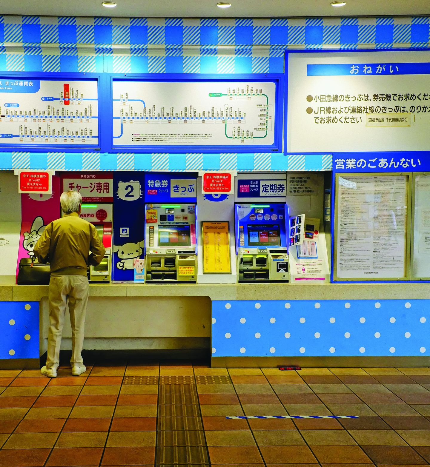 Eine Person steht am Ticketautomaten
