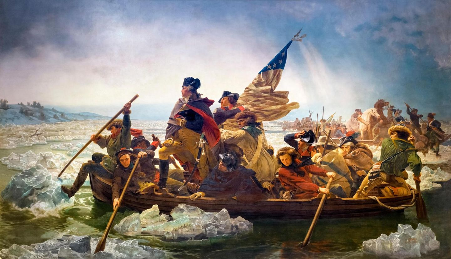 Gemälde zeigt George Washington mit Gefolgschaft in Boot