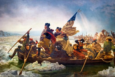 Gemälde zeigt George Washington mit Gefolgschaft in Boot