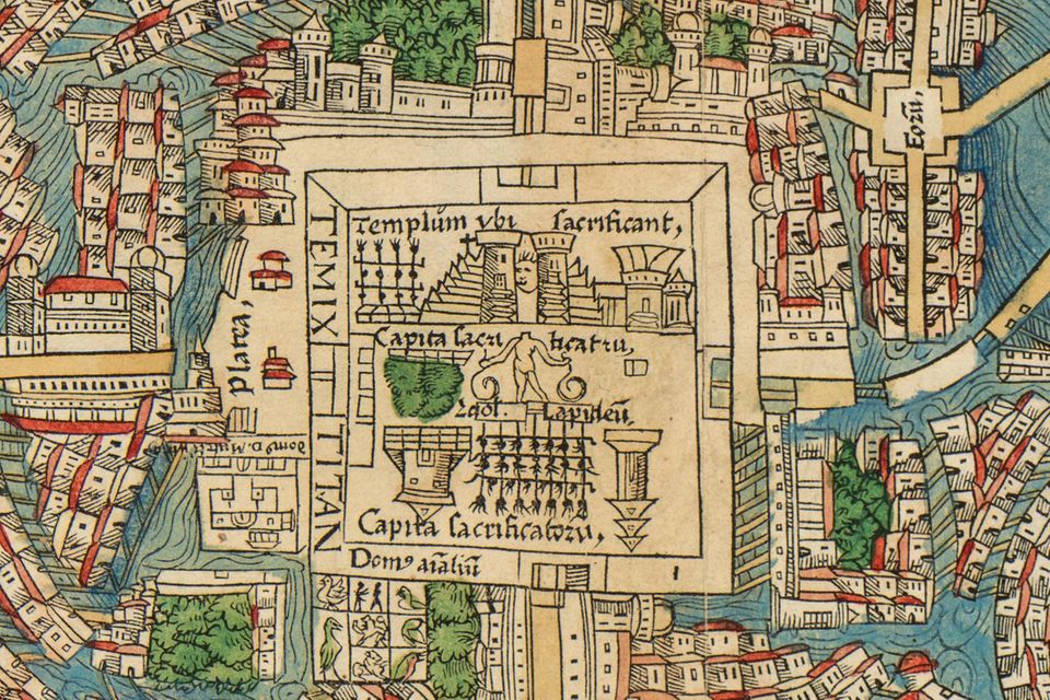 Ein Ausschnitt der Nürnberger Karte Tenochtitlans von Friedrich Peypus