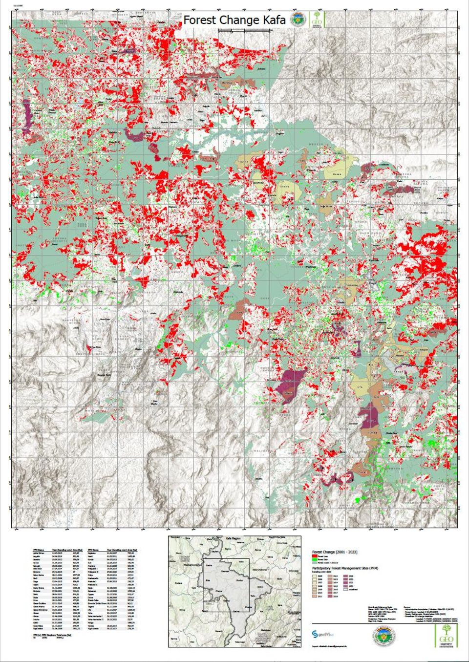 Eine Karte zeigt die Waldverluste der letzten 20 Jahre