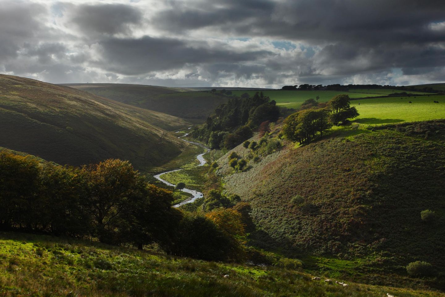 Blick ins Tal mit einem Fluss