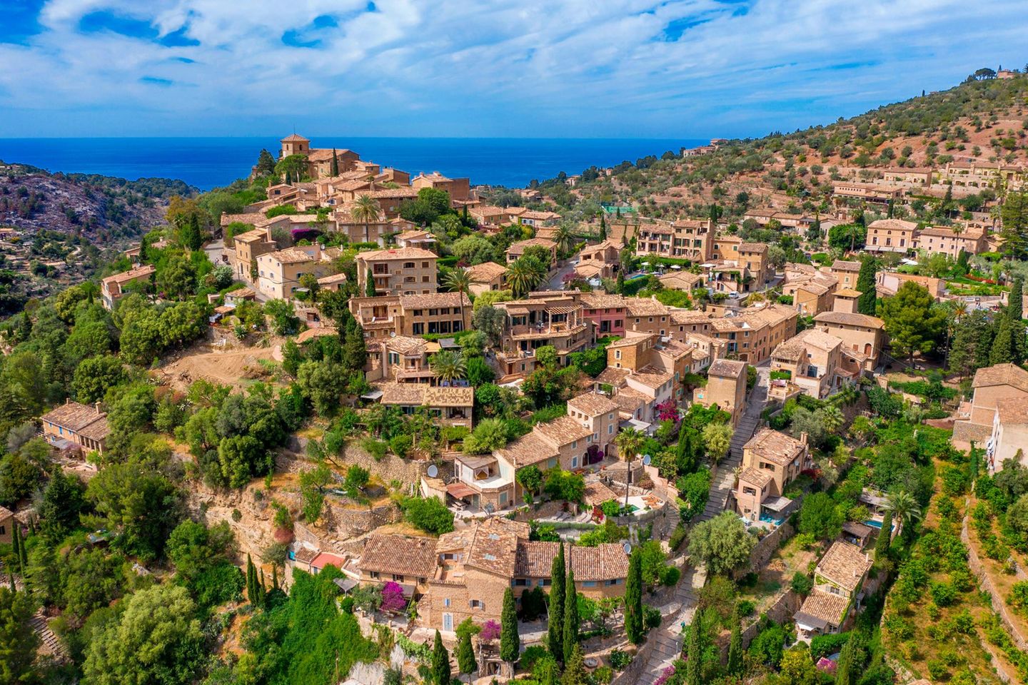 By-line=Alamy Stock Photos / Sergi Reboredo  Caption/Abstract=Aerial view of the hilltop village of Deia, Deya Municipality, Mallorca, Balearic Islands, Spain