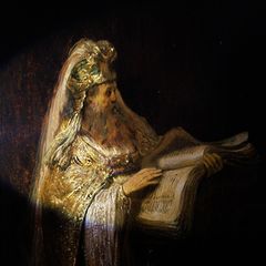 Ein Ausschnitt des Bildes "Die Vision des Zacharias im Tempel" (1633) von Rembrandt