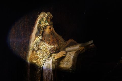 Ein Ausschnitt des Bildes "Die Vision des Zacharias im Tempel" (1633) von Rembrandt