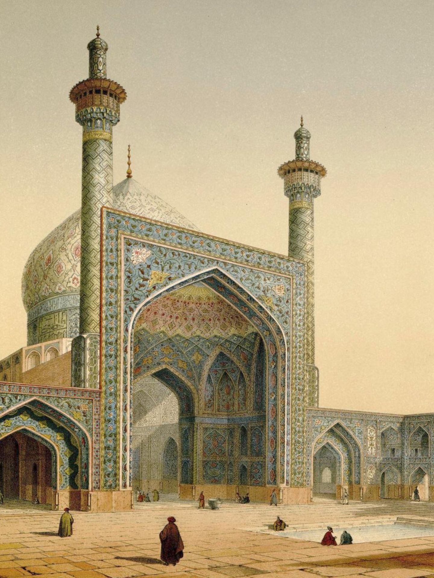 Gezeichneter Blick auf den Innenhof einer prächtigen Moschee