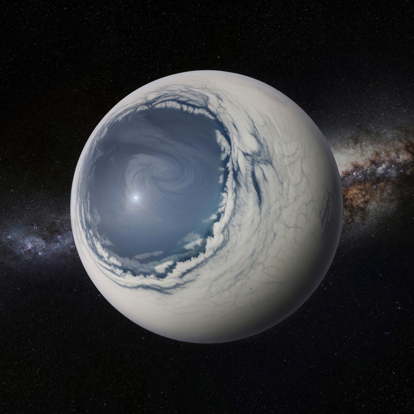 Eine künstlerische Darstellung eines kalten Augapfelplaneten