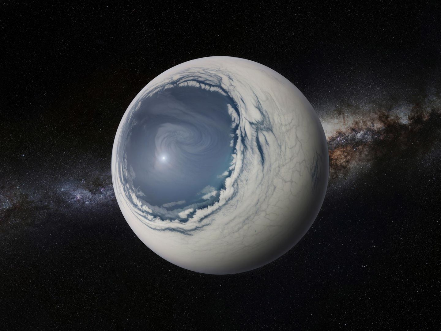 Eine künstlerische Darstellung eines kalten Augapfelplaneten