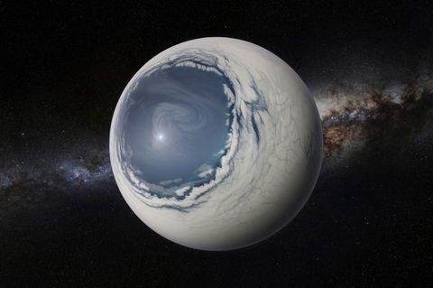 Eine künstlerische Darstellung eines kalten Augapfelplaneten