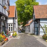 Gasse zwischen Fachwerkhäusern, Krummacherstrasse, Tecklenburg