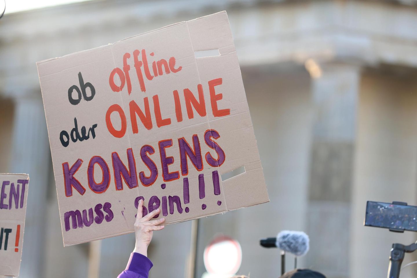 Demoplakat "Ob offline oder online, Konsens muss sein!!!"