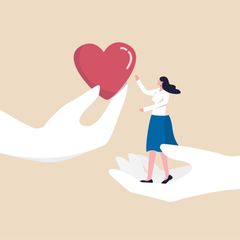 Illustration: Person nimmt ein Herz entgegen