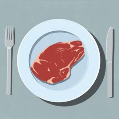 Illustration eines Steaks, das auf einem Teller liegt