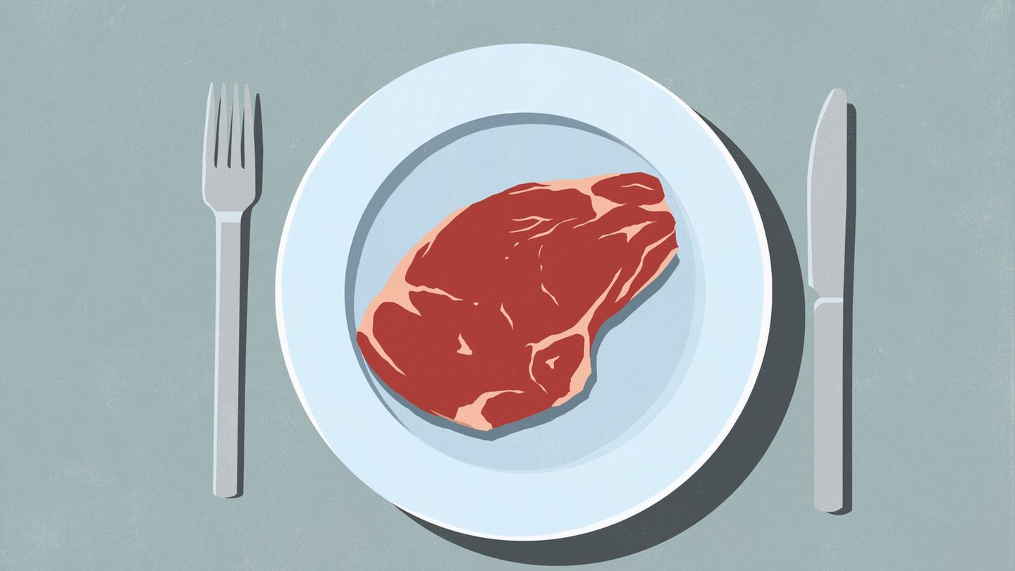 Illustration eines Steaks, das auf einem Teller liegt