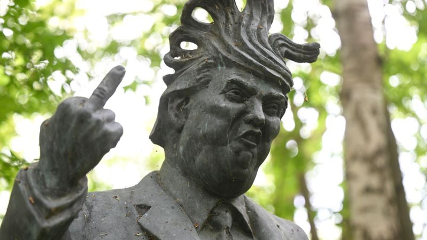 Der Finger steht - und die Haare auch: Ob Donald Trump seine Skulptur an der Ostsee gefallen würde? Foto: Philip Dulian/dpa/dpa-