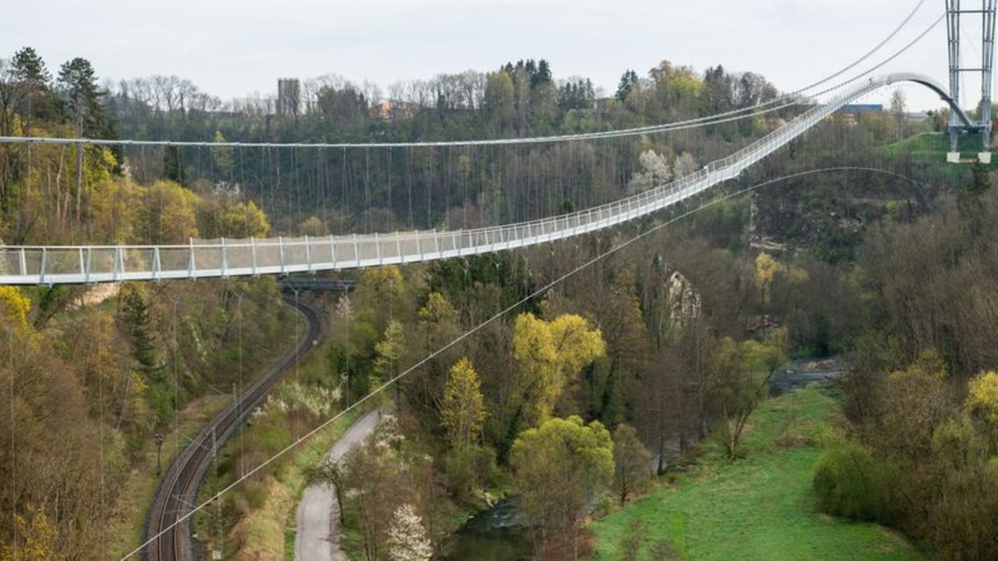 Die 606 Meter lange Fußgängerhängebrücke "Neckarline" spannt sich in 60 Metern Höhe über den Fluss. Foto: Silas Stein/dpa/dpa-tm