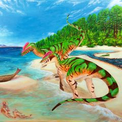 Lebendrekonstruktion des Raubsauriers Lophostropheus