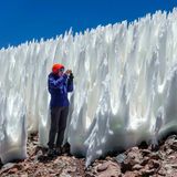 Die übermannshohen Eissäulen in der Atacama-Wüste wirken, als habe ein Magier sie aus dem Boden wachsen lassen. In Wahrheit sind sie Reste einer Schneedecke: Sie entstehen in kalten, sonnigen Hochwüsten, wenn Eis unregelmäßig abtaut. An ihren Spitzen reißen sich Wassermoleküle nur langsam los; weiter unten lassen Feuchtigkeit und gebündeltes Sonnenlicht den Schnee schnell schmelzen. Die Strukturen heißen Büßereis ("Penitentes"), nach den hohen, spitzen Hüten einer katholischen Bruderschaft.