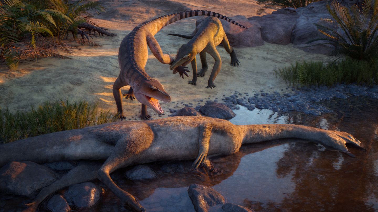 Illustration von  Eosphorosuchus lacrimosa und Hesperosuchus agilis