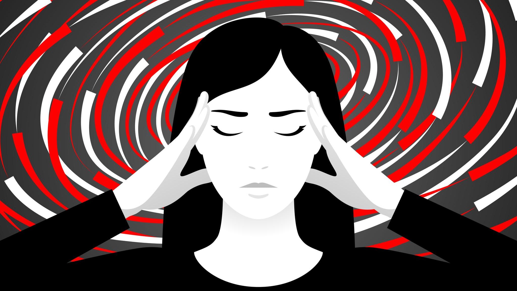 Illustration einer Frau mit Schwindelgefühlen